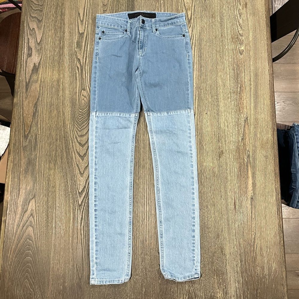 Surface To Air Womens Straight Jeans Denim Colorblock Light Wash Blue Size 27